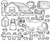 Coloriage vache lait ferme herbes plantes