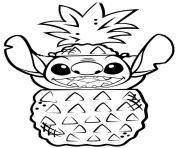 Coloriage stitch dans un fruit ananas