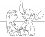 Coloriage stitch et lilo se reposent