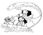 Coloriage nani lilo et stitch font du surf