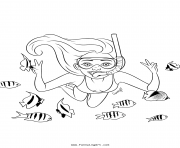 Coloriage fille ado sous la mer avec les poissons