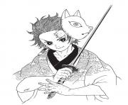 Coloriage Tanjiro with mask and sword demon slayer