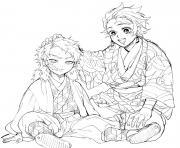 Coloriage Tanjiro and Sabito demon slayer