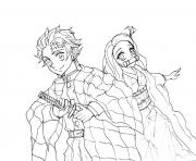 Coloriage Tanjiro Kamado and his younger sister demon slayer