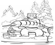 Coloriage ours michka attrape un grand poisson