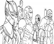 Coloriage Black panther avec ironman spiderman