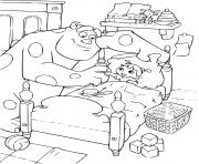 Coloriage monstre jacques sullivan fait dormir la petite