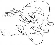 Coloriage titi looney tunes avec un chapeau de noel