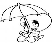 Coloriage titi looney tunes sous la pluie