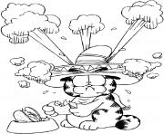 Coloriage Garfield mange des hamburger au piment