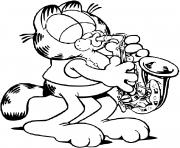 Coloriage Garfield joue du saxophone