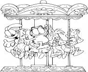 Coloriage Garfield sur le cheval d un manege