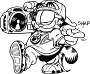 Coloriage Garfield en rappeur ecoute de la musique