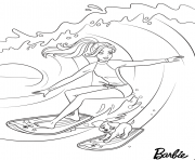 Coloriage barbie fait du surf avec son chien