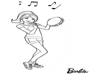 Coloriage soiree musique avec le tambourine de poupee barbie