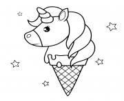 Coloriage glace licorne aux fraises