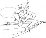 Coloriage peter pan sur un bateau avec le coucher du soleil disney