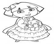 Coloriage dora avec une belle robe de princesse