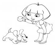 Coloriage dora joue au ballon avec le chien