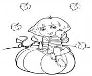 Coloriage dora sur une citrouille halloween