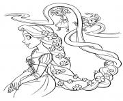 Coloriage les petites filles jouent avec les longs cheveux de princesse raiponce disney