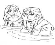 Coloriage flynn rider et raiponce se retrouvent dans un lac