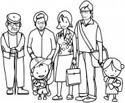 Coloriage une grande famille avec les grands parents