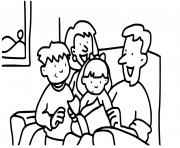 Coloriage famille lecture avant le dodo