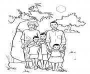 Coloriage famille africaine avec trois enfants