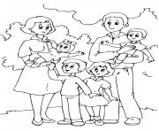 Coloriage famille avec plusieurs enfants papa et mama