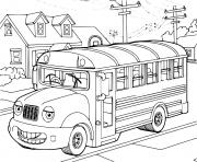 Coloriage bus qui recupere les enfants de la maison