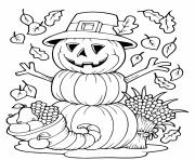 Coloriage bonhomme de neige en citrouilles automne