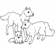 Coloriage famille de loups