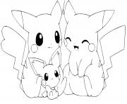 Coloriage adorable famille de pikachu