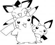 Coloriage pikachu mignon avec ses cousins pikachus