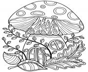 Coloriage champignon en forme de maison