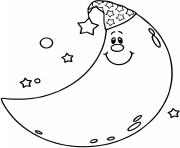 Coloriage demi lune pret pour dormir avec etoiles