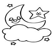 Coloriage etoile heureuse au ciel et lune fait dodo