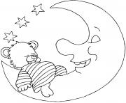 Coloriage nounours fait dodo avec la lune