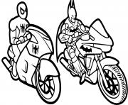 Coloriage moto de batman et spiderman