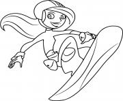 Coloriage fille fait du snowboard