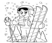 Coloriage femme fait du ski sport hiver