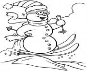 Coloriage bonhomme de neige fait du ski