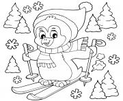 Coloriage pinguoin fait du ski