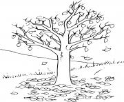 Coloriage arbre automne avec feuilles