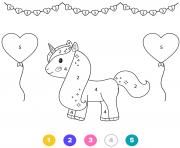 Coloriage princesse licorne magique avec ballons en forme de coeur