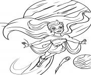 Coloriage super heroine dans le ciel