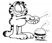 Coloriage garfield joue avec une voiture hamburger automatique