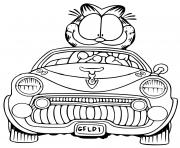 Coloriage garfield se balade sur une superbe voiture de luxe