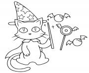 Coloriage chat magicien comme une sorciere